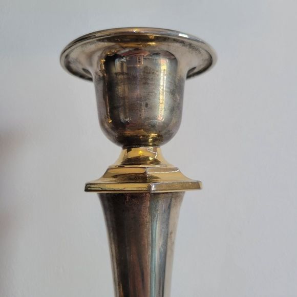 Vintage MCM Regal Silver Zinc Candlestick Holders Tall - Picture 7 of 8